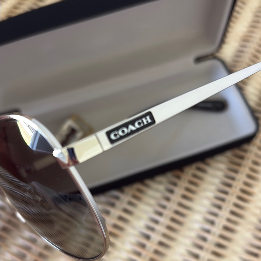 Coach Stylish Silver Aviator Sunglasses. Color Gunmetal. New with generic case. - Picture 2 of 6